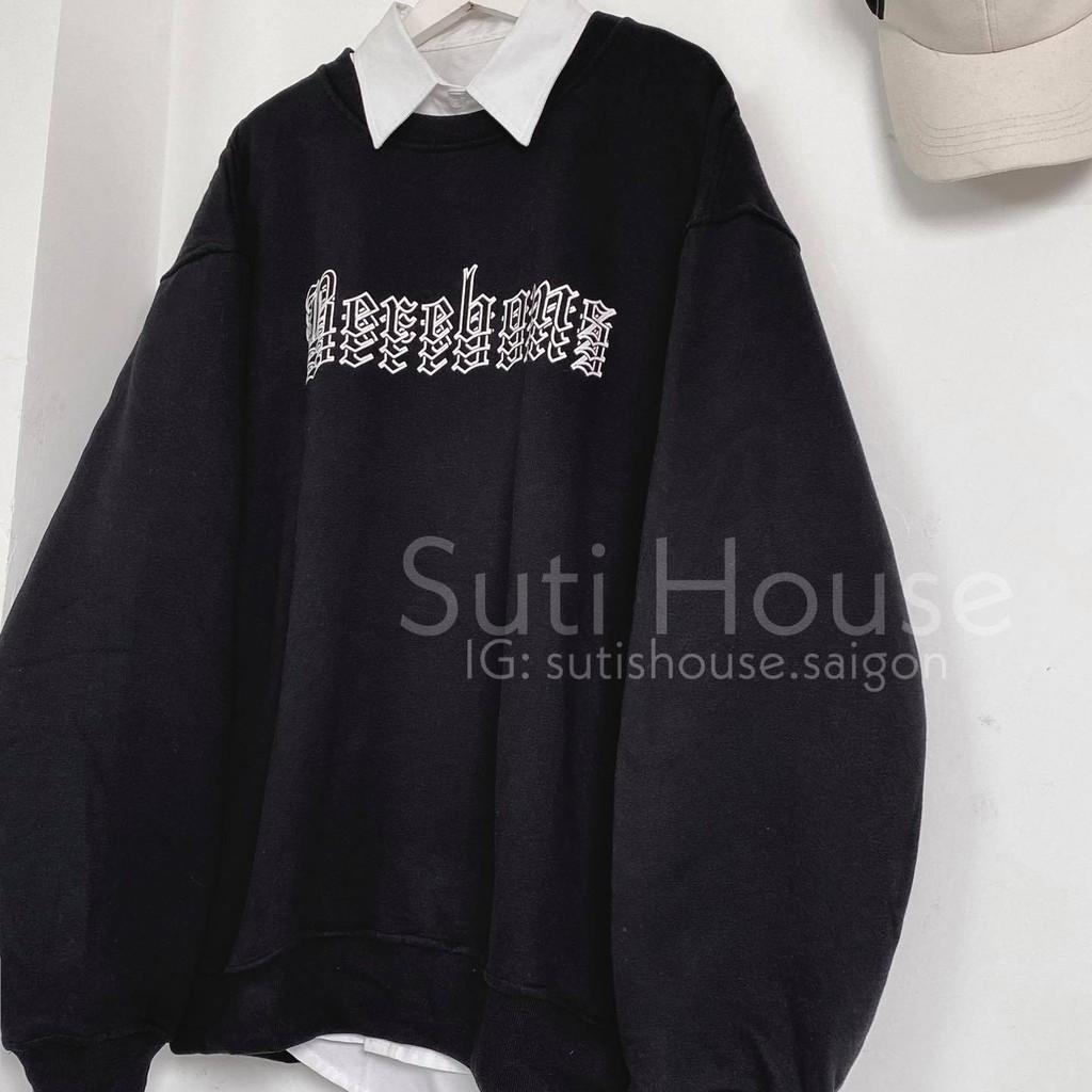 Áo Sweater In Chữ Trắng Unisex Nam Nữ Form Rộng Vải Mềm Mịn Phong Cách Ulzzang - Suti House