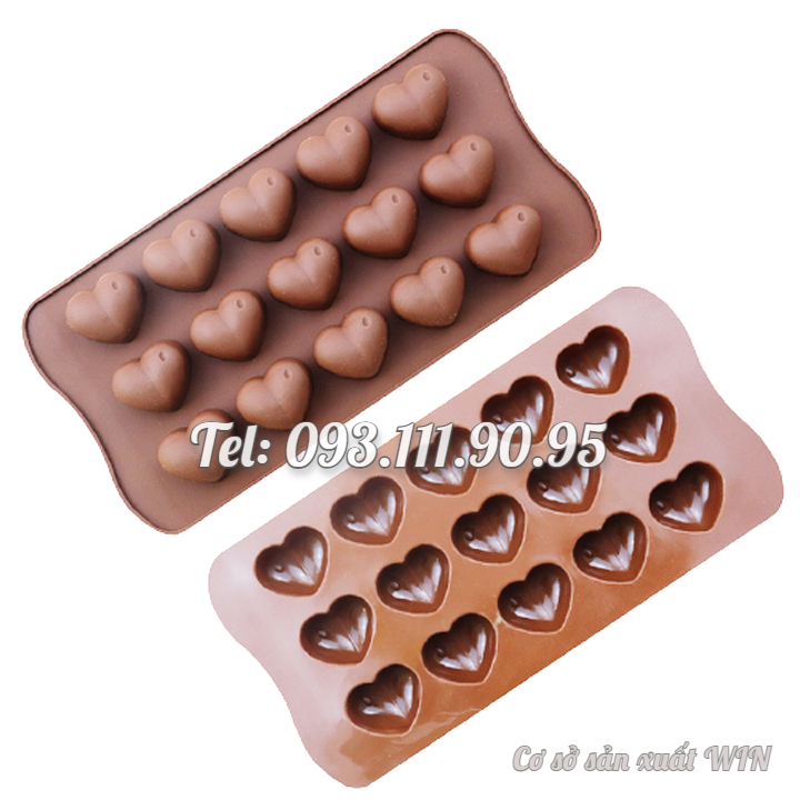 Khuôn silicon làm bánh, rau câu, socola 15 trái tim – Mã số 1531
