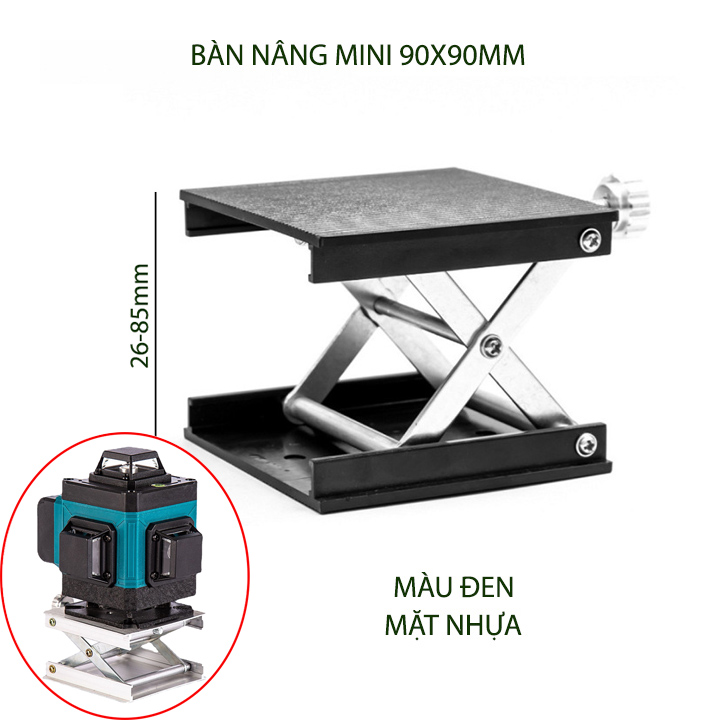 Bàn nâng mini dùng tay vặn, loại 90x90mm, mặt và đáy bằng nhựa hoặc nhôm tùy chọn