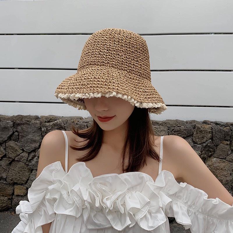 (M11) Mũ Cói Rộng Vành Viền Trắng Tự Nhiên Cao Cấp - Nón Đi Biển - Nón Tiểu Thư - Hàng Quảng Châu Cao Cấp