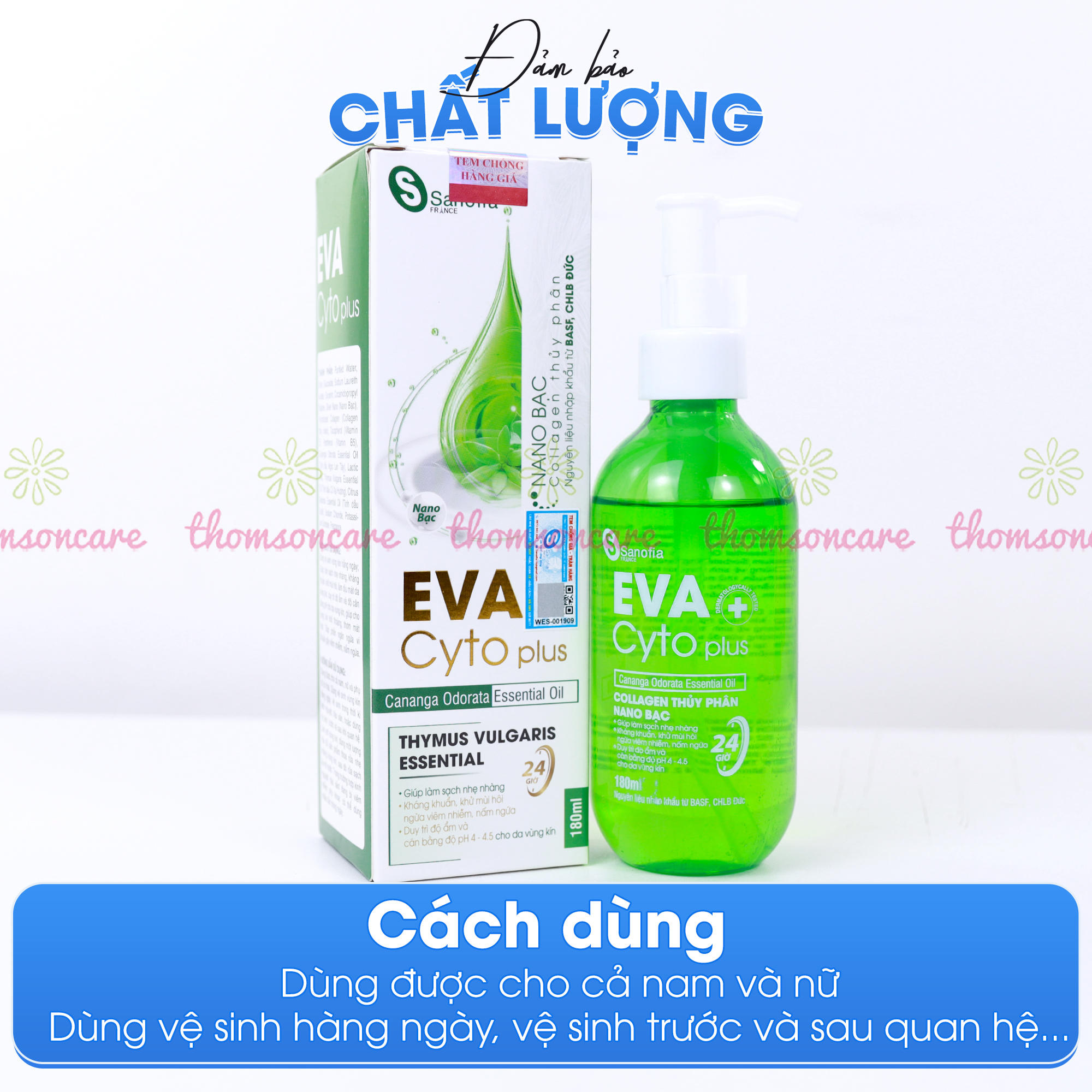 Dung dịch vệ sinh phụ nữ Eva Cyto Plus - giúp vệ sinh, làm sạch nhẹ nhàng, khử mùi, cân bằng pH từ thảo dược- Chai 180ml Thomsoncare