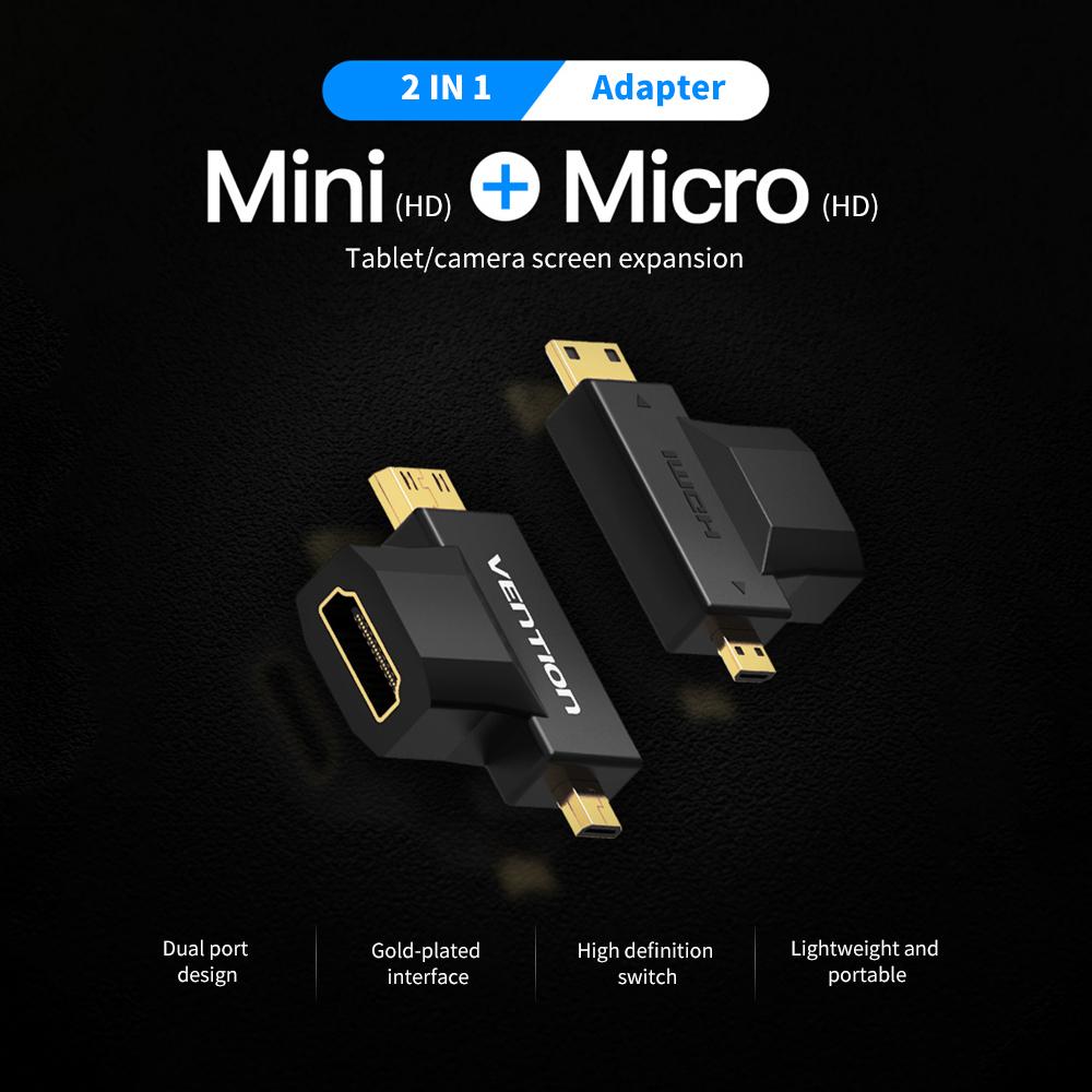 VENTION Mini/Micro HD to HD Adapter 2 IN 1 HD Converter for Tablet TV Displayer and Projector