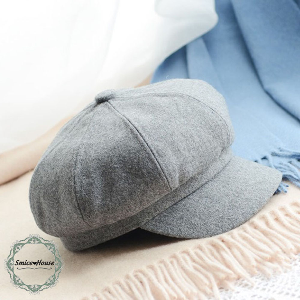 Mũ nồi nữ thu đông nón beret trơn có lưỡi trai vải dạ nỉ sang trọng nhiều màu Freesize - Smice House