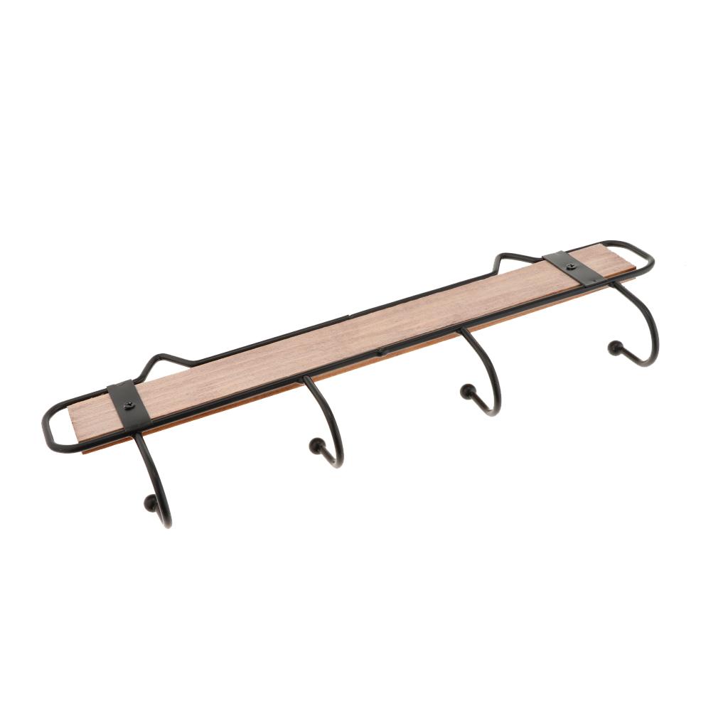 Multi-purpose Wall Mount Wood Metal Hanger Hooks for Coat Robe Brown 4 Hooks