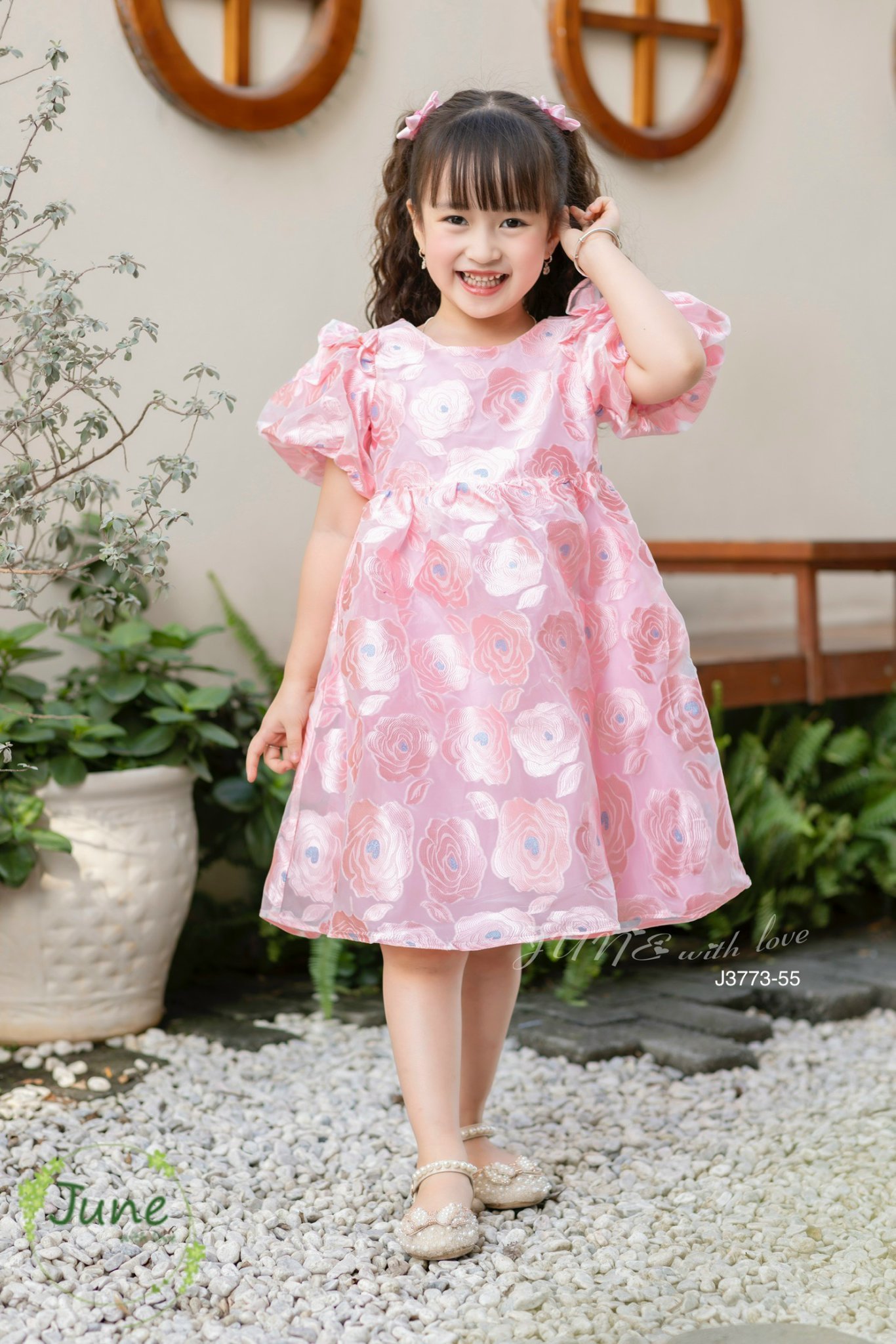 Đầm công chúa cho bé gái vân hoa hồng dự tiệc diện đi chơi đẹp size 10-40kg hàng thiết kế cao cấp