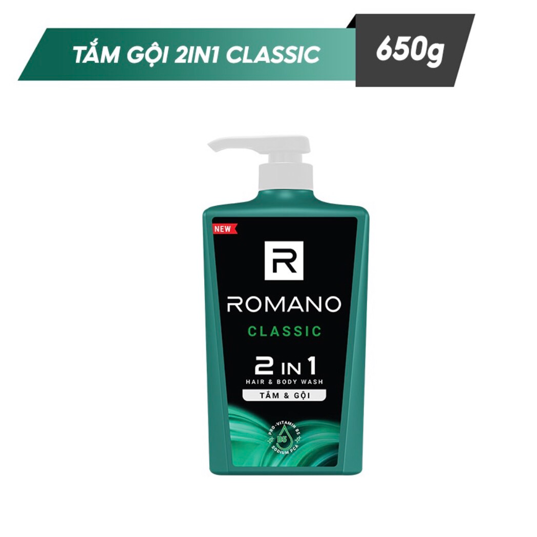 Combo Tắm gội 2 trong 1 Romano Classic 650gr và Tắm gội Force 650gr