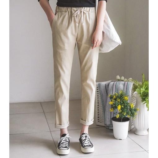 Quần baggy kaki nữ ống suôn lưng thun cực hot
