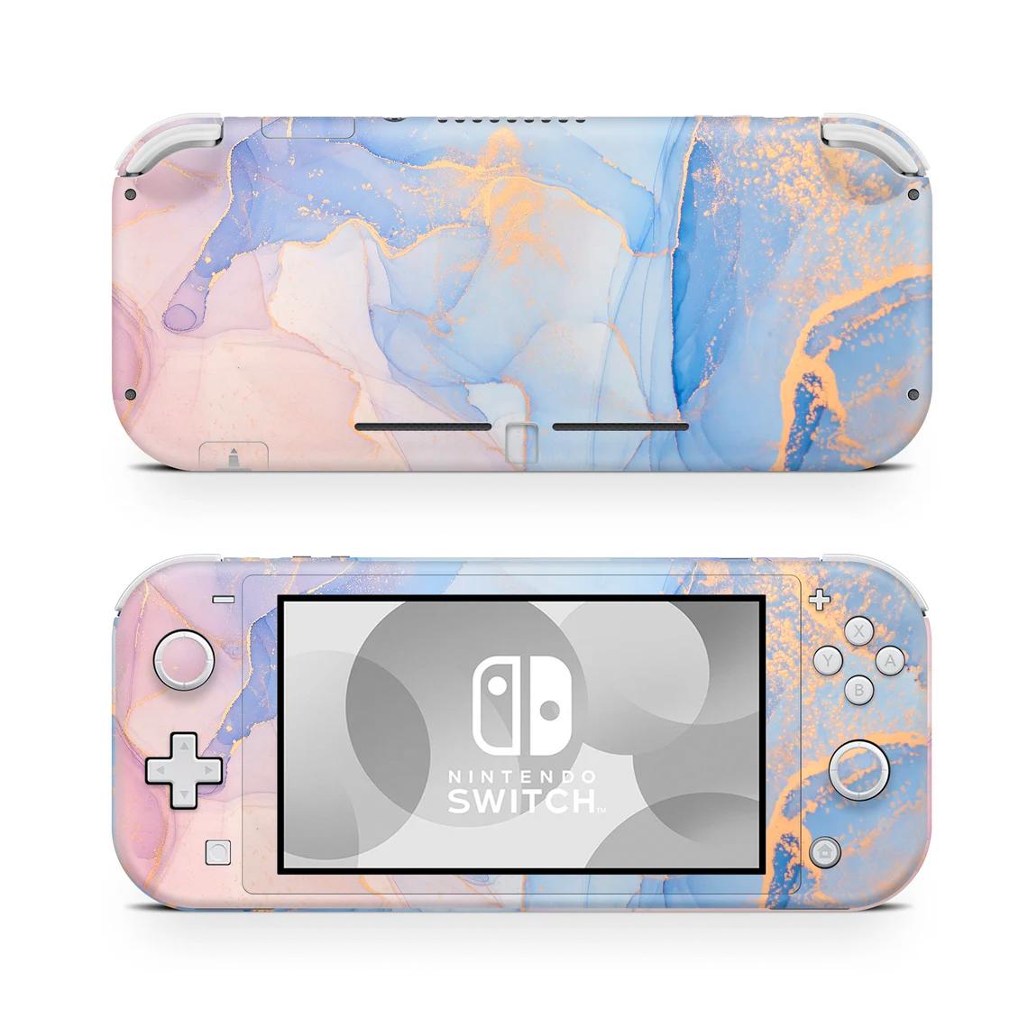 Skin decal dán Nintendo Switch Lite mẫu vân đá pastel xanh hồng (dễ dán, đã cắt sẵn)