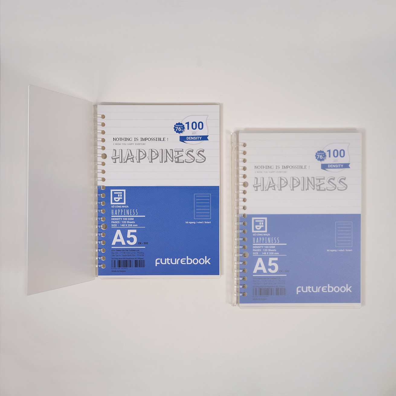 FUTUREBOOK-Sổ Còng Nhựa Happiness A5 20Chấu-120 Trang-Định Lượng 100Gsm.Dòng Kẻ Ngang . MÃ SP B592