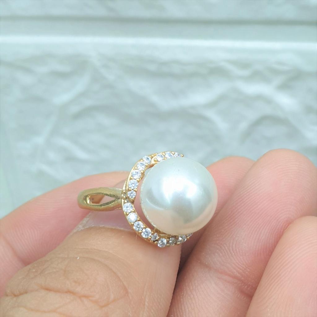 Nhẫn Đính Cầu Xoàn Dáng Tròn Cao Cấp- Nhẫn nữ dùng lâu dài tắm rửa thoải mái không phai màu