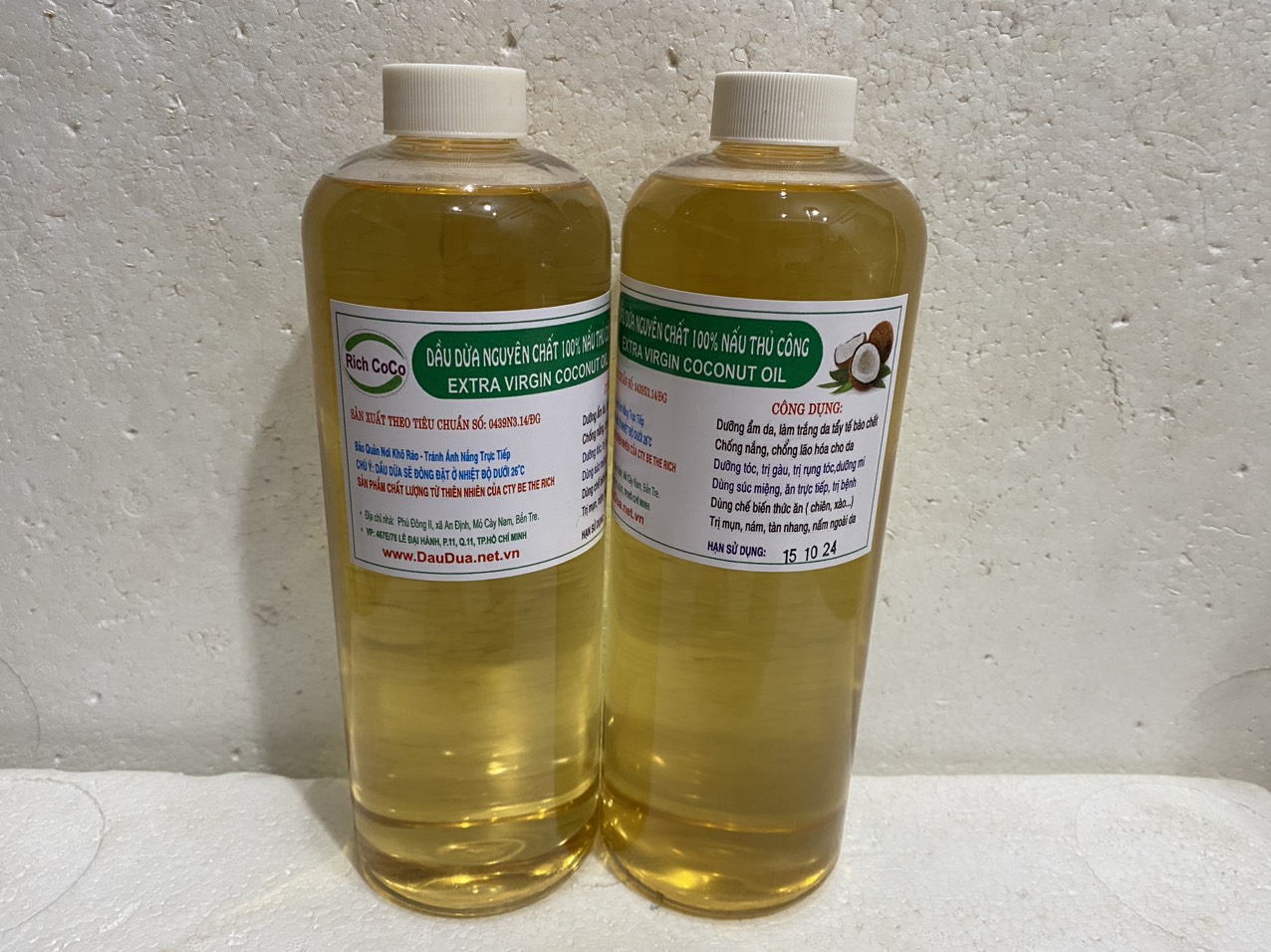DẦU DỪA 100% NGUYÊN CHẤT BẾN TRE - NẤU THỦ CÔNG – RICH COCO - EXTRA VIRGIN COCONUT OIL - CHAI 1 LÍT