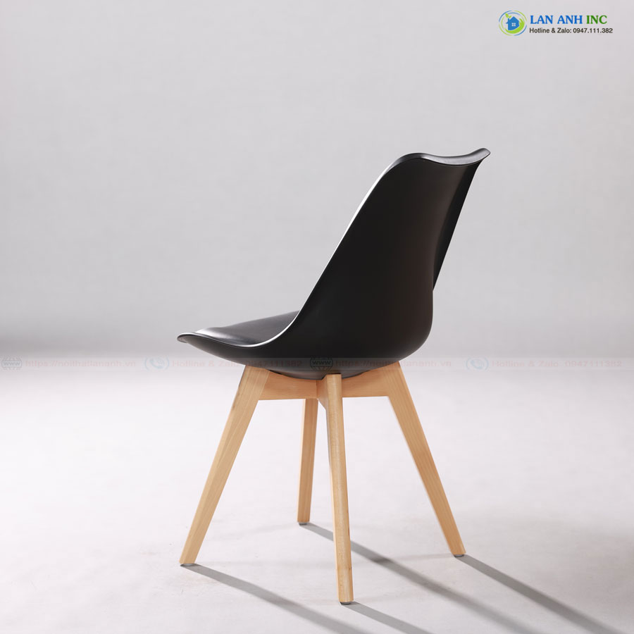 Ghế nhựa chân gỗ eames văn phòng cafe tựa lưng cao mặt nệm simili đẹp hiện đại LAGE33
