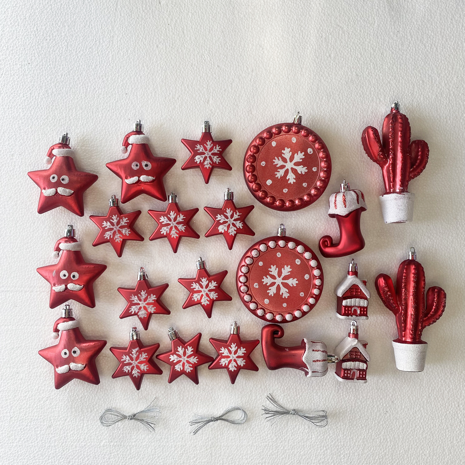 Set 21 món đồ treo cây thông Noel trang trí Giáng Sinh màu ghi xám phủ nhũ lấp lánh sang trọng