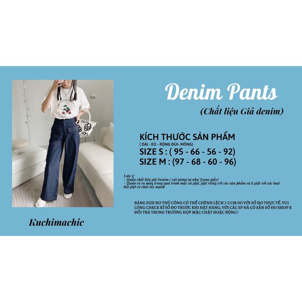 Kuchimachic- Quần vải giả Denim màu xanh đen hai túi trước MÃ KUQ03