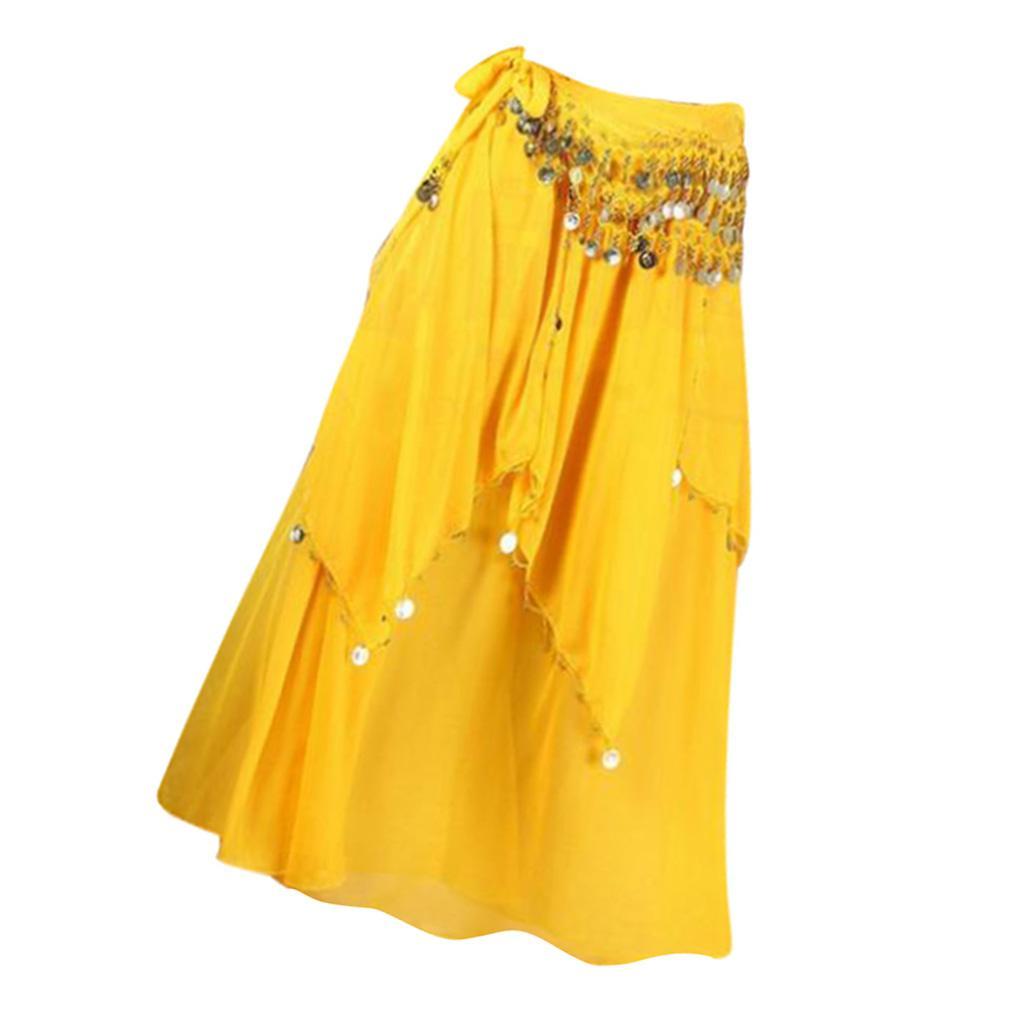 Women's Belly Dance Dresses Oriental Costumes Performance Dress Double Slits Belly Dance Skirts Dance Skirt With Coins Hip Scarf