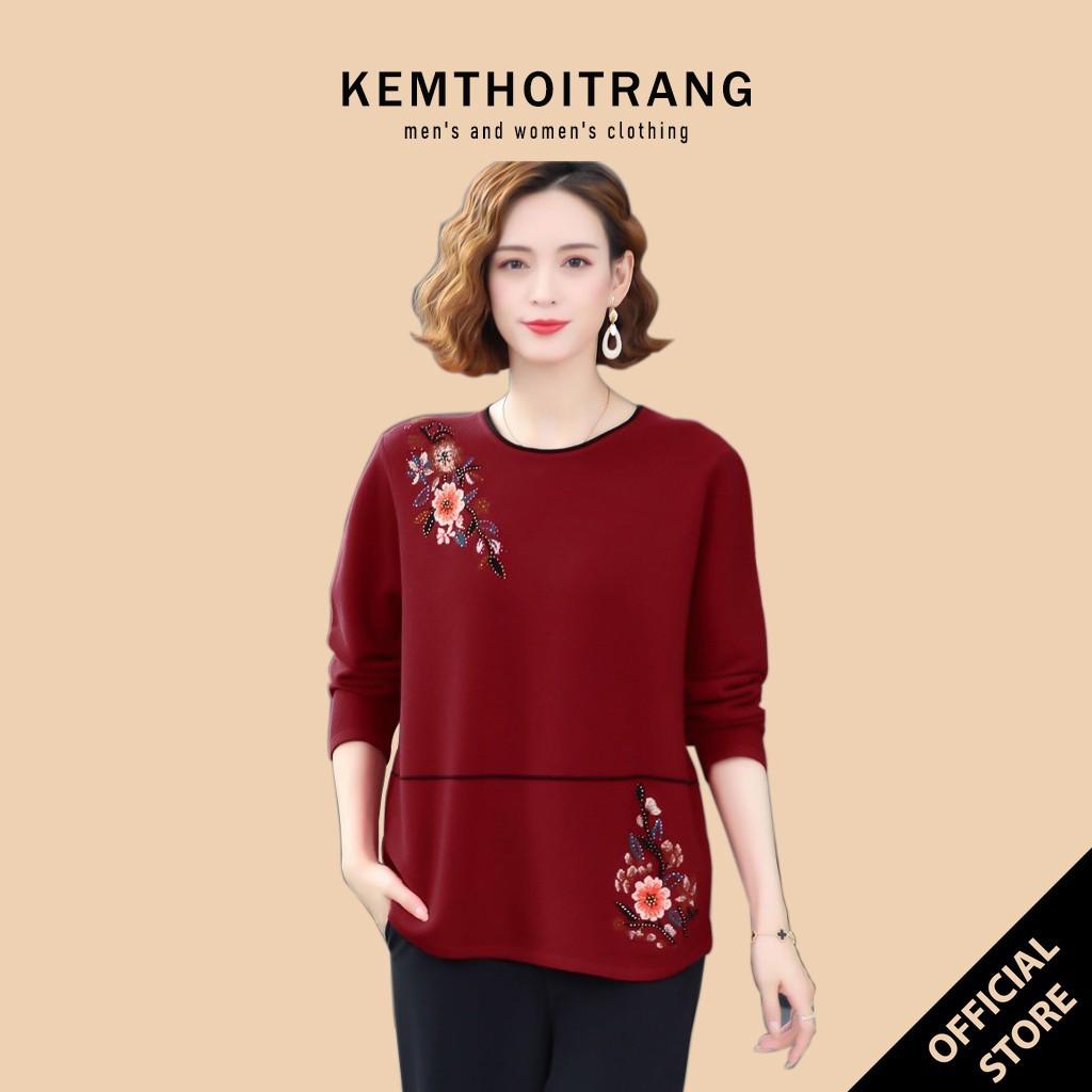 Áo trung niên nữ dài tay cao cấp - Áo thêu hoa cực đẹp chất xneo