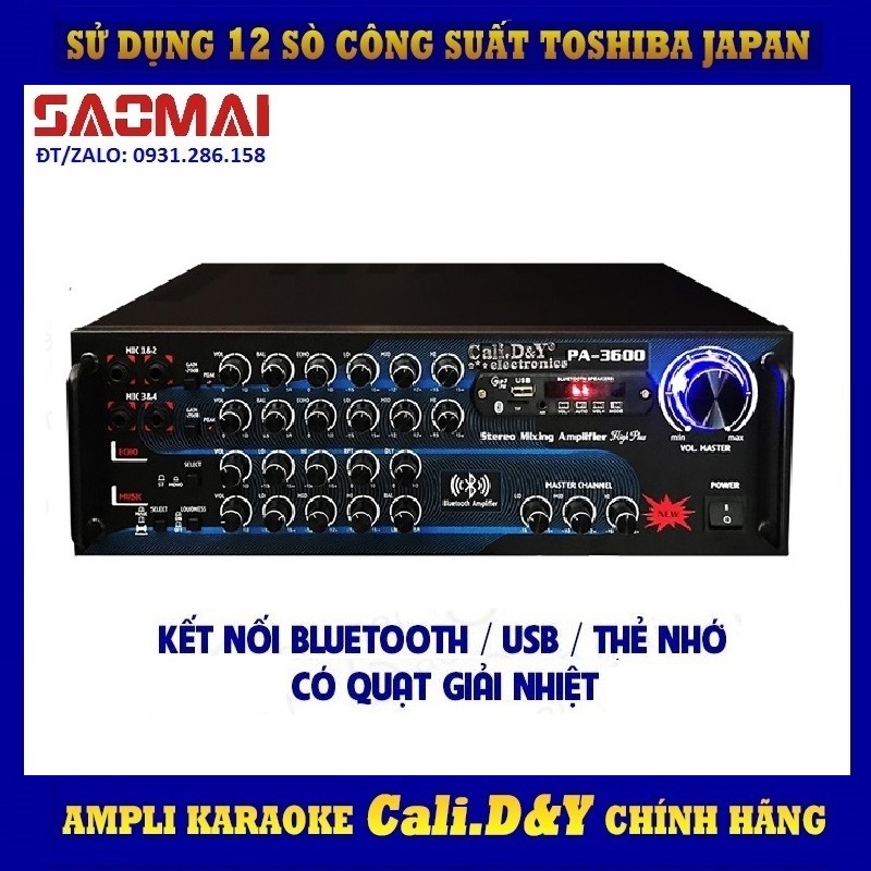 Amply Bluetooth Ampli Karaoke Gia đình 12 sò lớn Cali.D&amp;Y PA-3600 - Hàng chính hãng