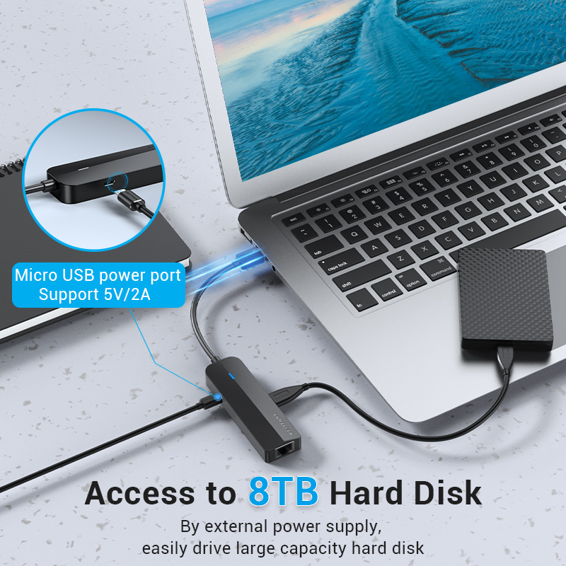 Cáp chuyển USB 2.0 to LAN + Hub 3 Port USB 2.0 Vention - CHPBB Hàng Chính Hãng