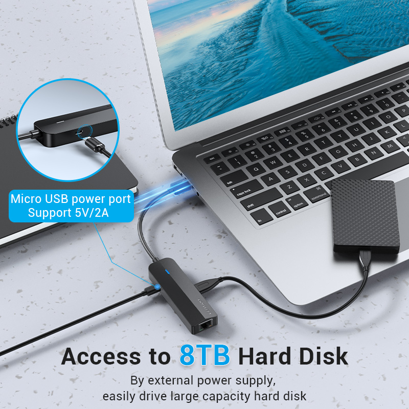 HUB USB 2.0 sang LAN rj45 + 3 cổng USB Vention CHPBB có nguồn hỗ trợ - Hàng chính hãng