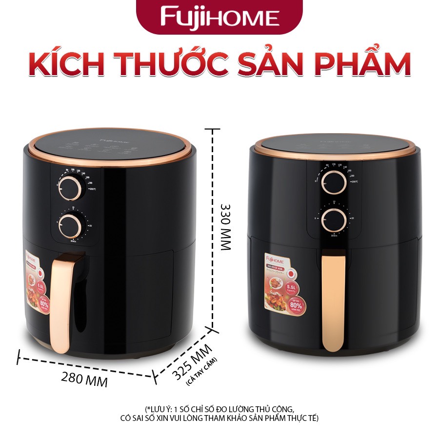 Nồi chiên không dầu 5.5L FUJIHOME A5B công suất mạnh 1500W, nồi chiên giá rẻ, đa năng - Hàng chính hãng