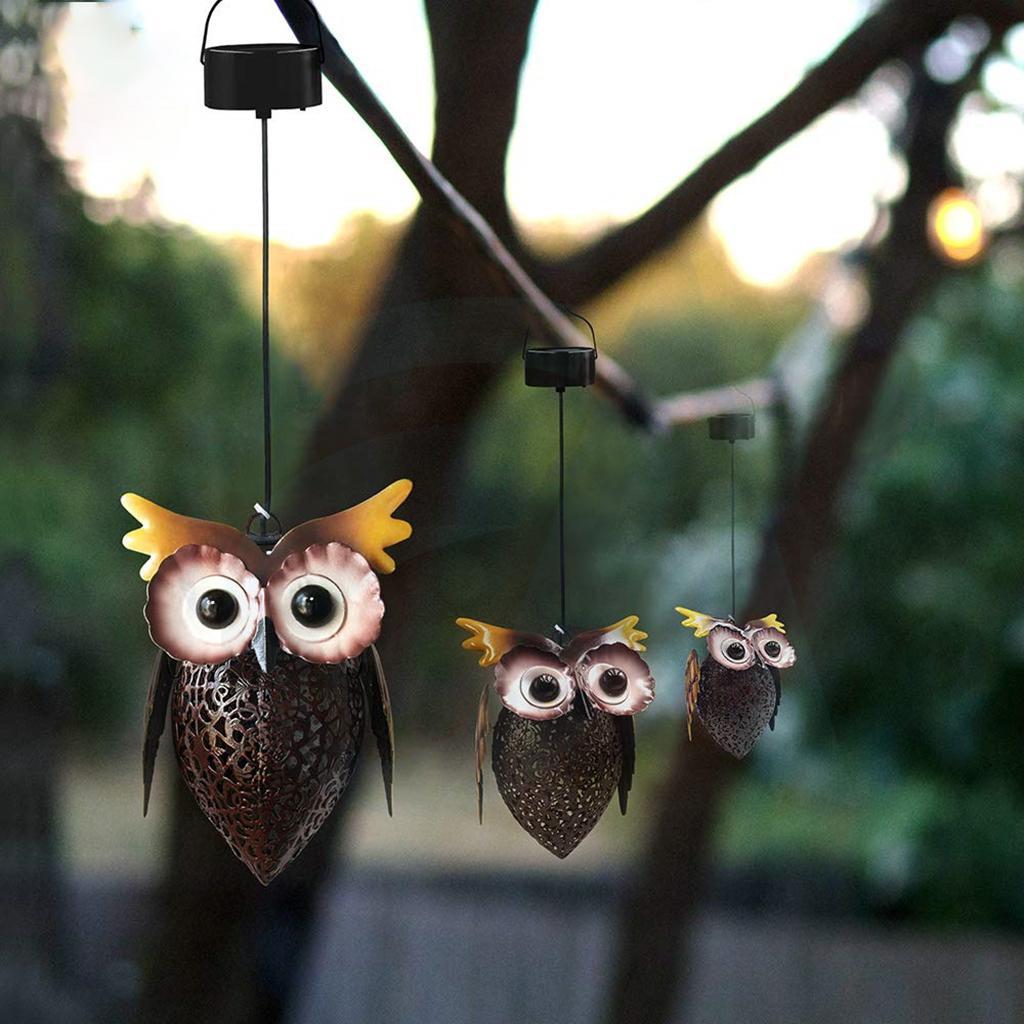 Iron Art Vintage Style Owl Solar Lights Hanging Lantern for Garden Yard Lawn
