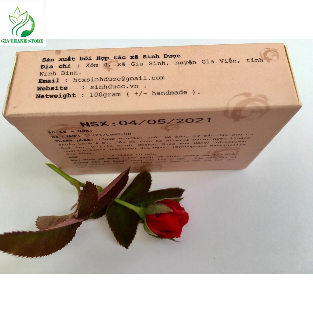 Xà bông thiên nhiên Sinh Dược Hoa Hồng [Bản Giới Hạn] Rose Handmade Soap 100gram làm sạch sâu,ngừa mụn, dưỡng da, sáng da, se khít lỗ chân lông