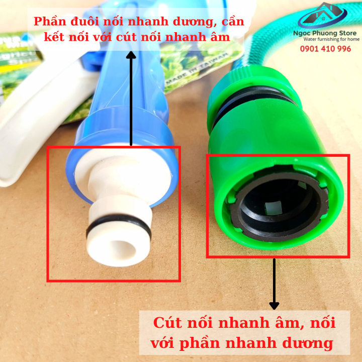 Vòi tưới cây đa năng, 5 kiểu tưới có nối nhanh kiểu Nhật, thân bằng nhựa ABS AQUAMATE ĐÀI LOAN - Mã W9108J