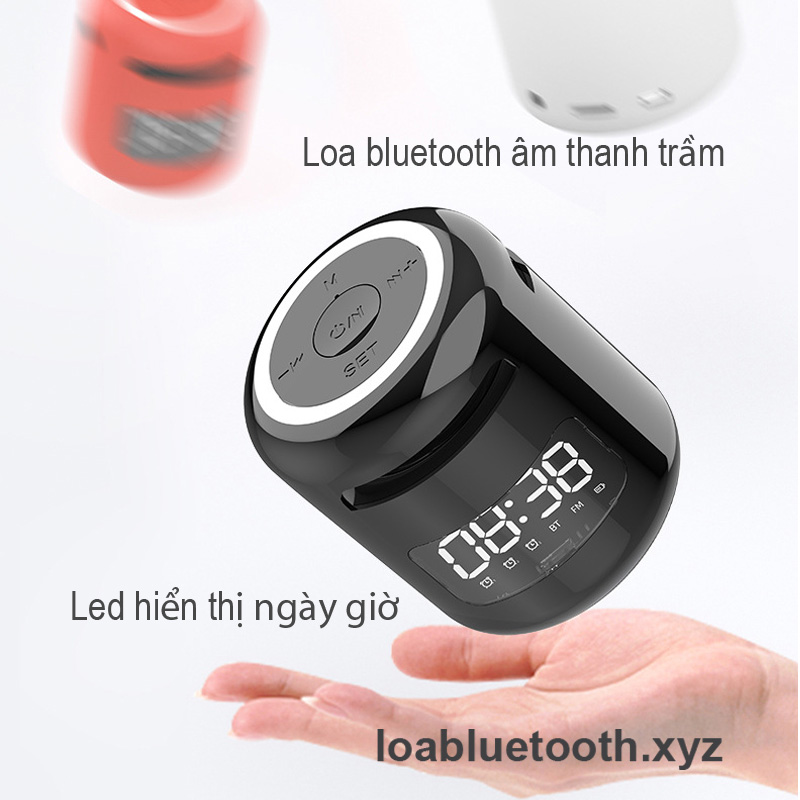 Loa bluetooth mini JM01 giá rẻ, bass mạnh, led hiển thị giờ kèm đồng hồ báo thức, âm thanh vòm 360 độ, pin 8h