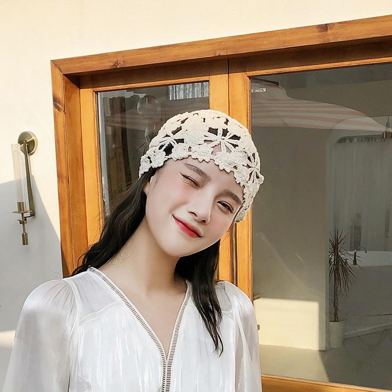 Tay Dệt Hoa Rỗng Ra Mỏng Nắp Ren Thoáng Khí Băng Đô Cài Tóc Turban Gọng Đan Móc Nón Phụ Nữ Bao Đầu Vào Mùa Xuân Và mùa Hè