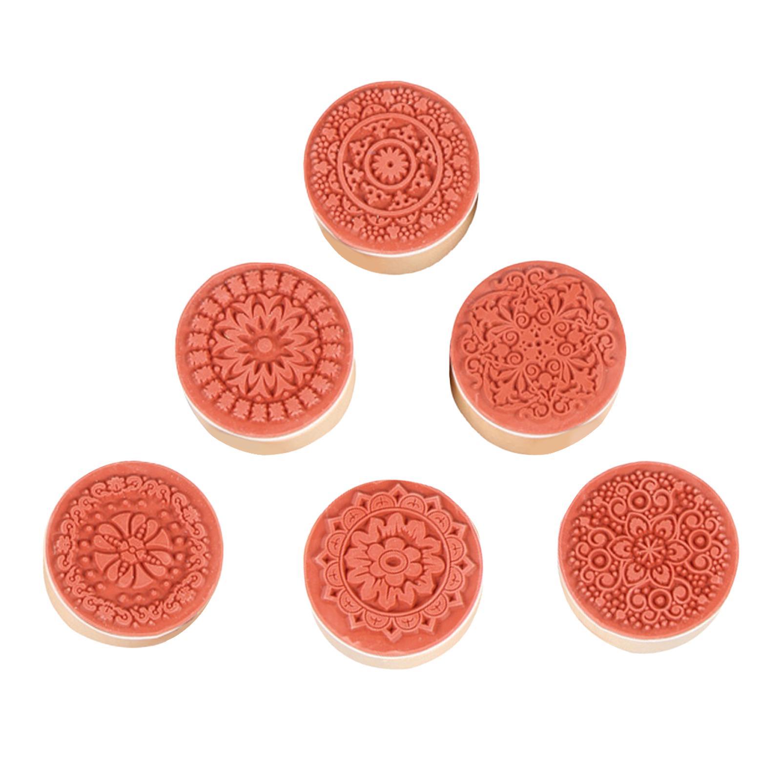 6Pcs Wooden Stamp Decorative Stamp English Rubber Stamp Set Circular Wooden Rubber Stamp Durable for Card Making Wooden Retro Pattern Stamp