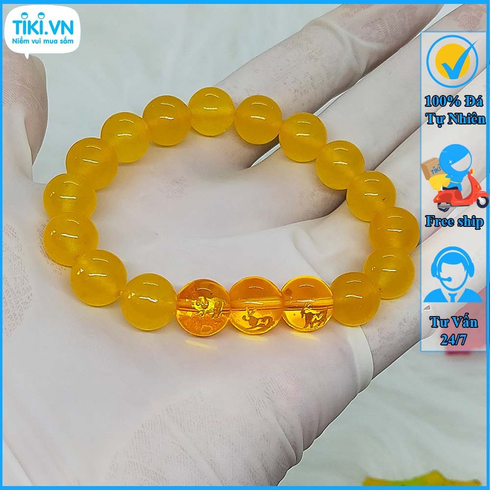 Vòng Đá Tam Hợp Hợi Mão Mùi Mã Não Vàng - Vòng Tay Phong Thủy Mệnh Kim - May Mắn Tài Lộc - Size 8 10ly