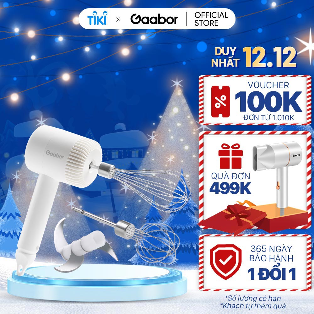 Máy đánh trứng cầm tay Gaabor GE-M03D tích hợp máy xay mini đa năng xay gia vị tỏi ớt, thực phẩm mềm, pin sạc - Hàng chính hãng