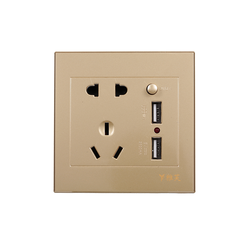 Ổ Cắm Điện Treo Tường Với 2 Ổ Cắm Và 2 Cổng USB, Màu Vàng
