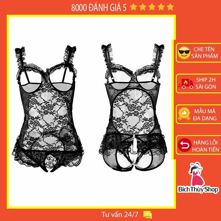 Váy ngủ liền thân xuyên thấu sexy bodysuit hở ngực hở lưng siêu gợi cảm BT42215