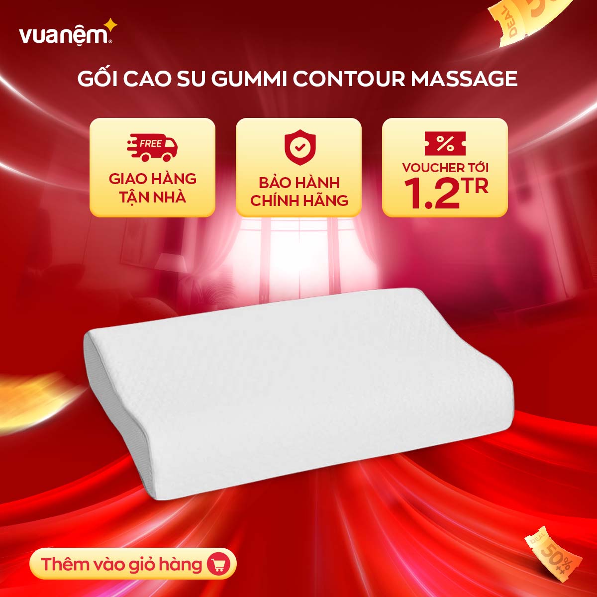 Gối Cao su cao cấp Gummi Contour Massage 40x60cm 100% cao su thiên nhiên, mát mẻ, thông thoáng, nâng đỡ đốt sống cổ, chống đau vai gáy