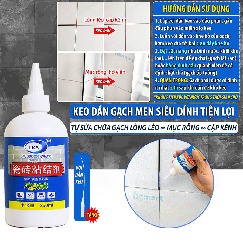 Keo Dán Gạch Men Siêu Dính LKB 260ml Dán Ron Gạch Gốm Ván Gỗ Lát Sàn Ốp Viền Tường Nhà