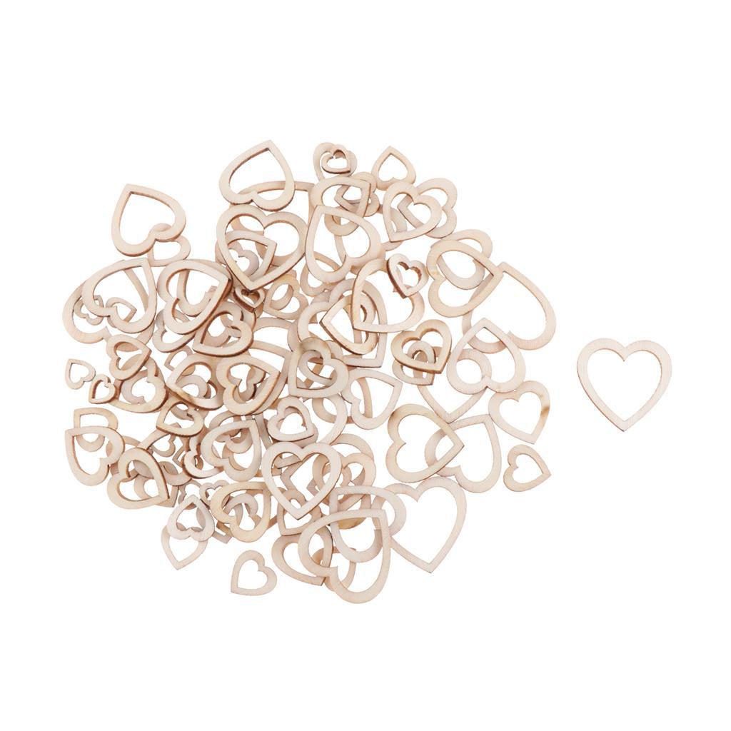 2-3pack 100 Pieces Love Shape Hearts Blank Hollow Wooden Embellishments Crafts