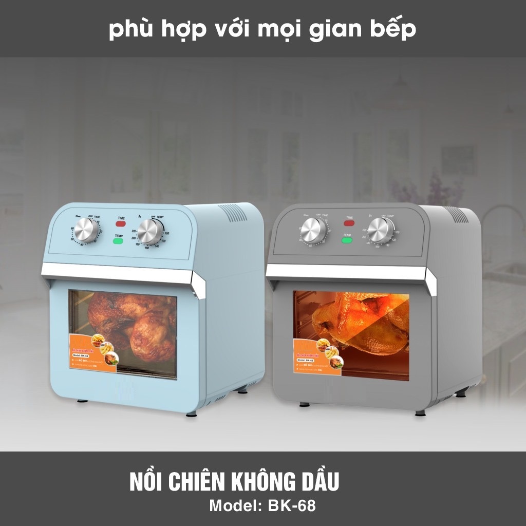 Nồi Chiên Không Dầu Dung Tích Siêu Lớn BK-68 (15 lít) - Màu Ngẫu Nhiên - Hàng Chính Hãng