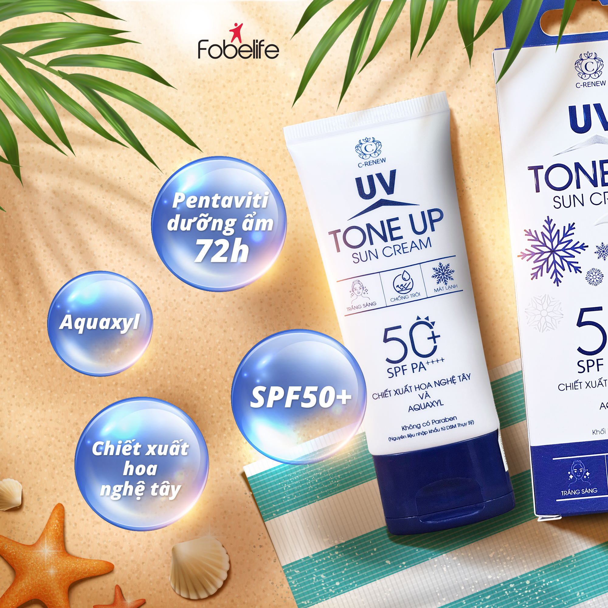 Kem Chống Nắng C-RENEW Chiết Xuât Hoa Nghệ Tây, Nâng Tông, Kiềm Dầu, Chống UV Tone Up Sun Cream - Tuýp 50g