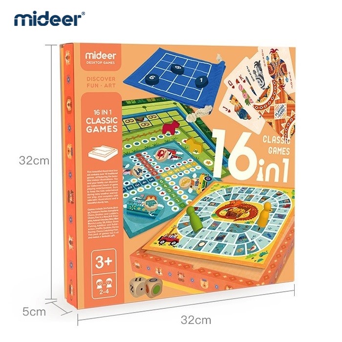Bộ đồ chơi 16 trong 1 tổng hợp các loại cờ - chính hãng Mideer Classic Games 16 in 1 MD2038