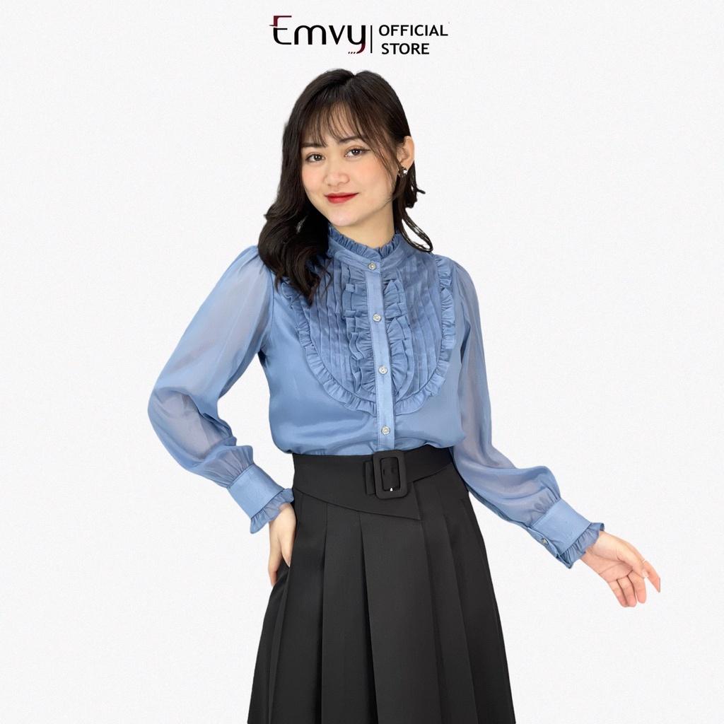 Áo sơ mi nữ tay dài công sở 2 lớp, chất liệu lụa cao cấp Emvy A2