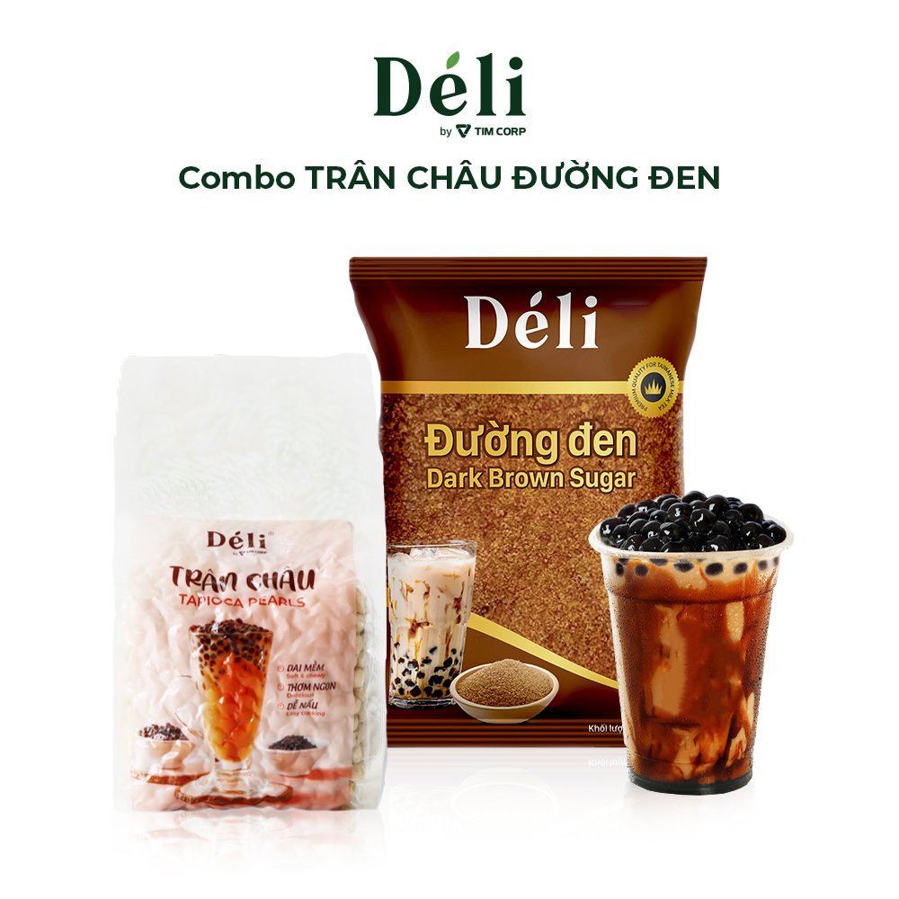 Combo đường đen hạt + trân châu caramel Déli [ GIÁ SIÊU RẺ ]  dùng làm sữa tươi trân châu đường đen , trà sữa,...