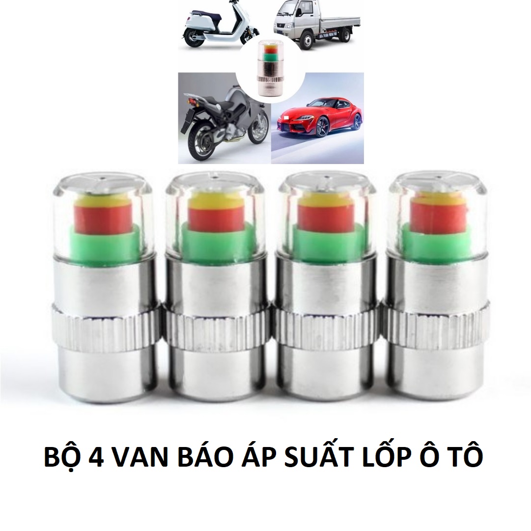 Bộ 4 nắp van cảm biến áp suất lốp ô tô hiển thị 3 màu giúp bạn lái xe an toàn