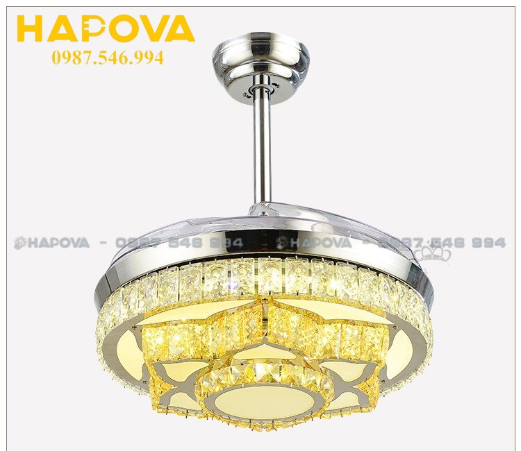 Đèn quạt trần HAPOVA trang trí 7388 Động cơ 6 số + Tặng kèm điều khiển từ xa HÀNG CHÍNH HÃNG