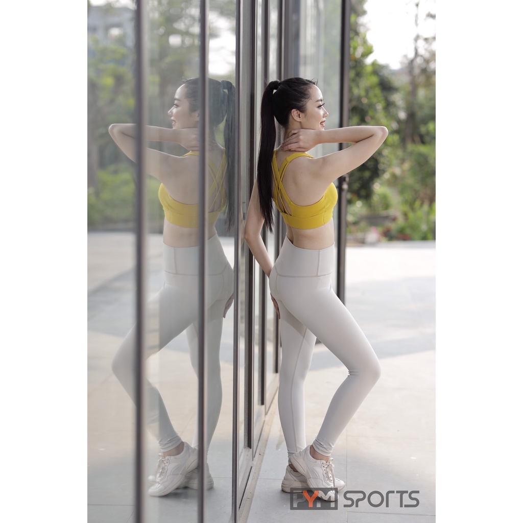 Quần dài legging tập Yoga - Gym PYMSPORT - PYML015 nâng mông, lưng cạp cao màu trắng