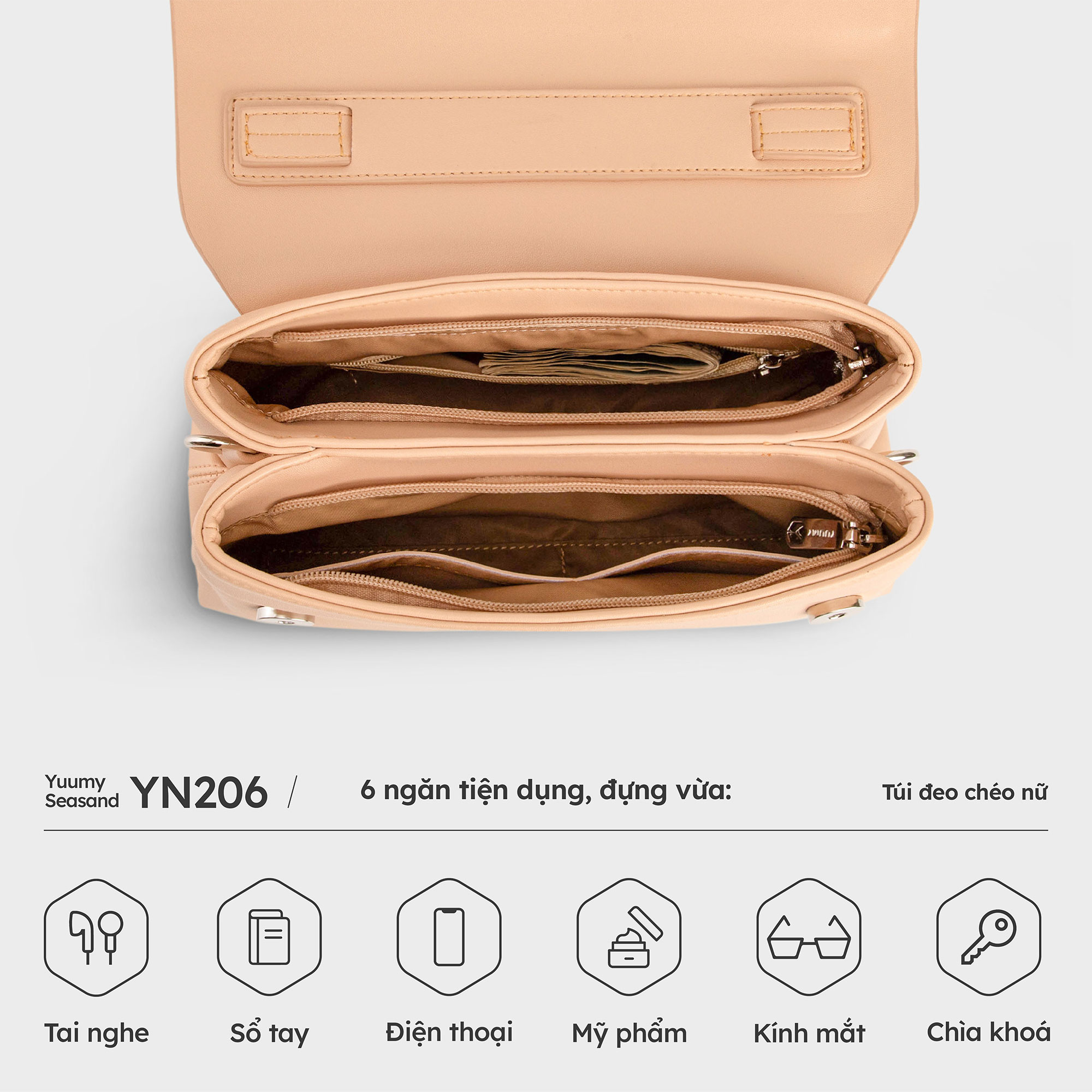 Túi Yuumy ( Thời trang nữ thiết kế hiện đại size 25 - Túi đeo chéo da Seasand YN206 )