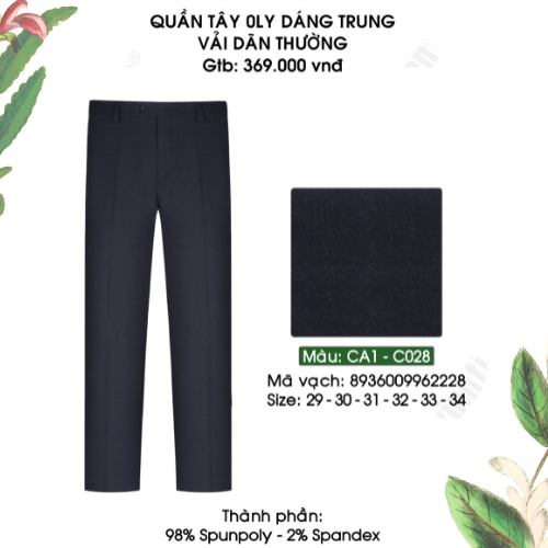 Quần Tây Nam Công Sở 0ly Form Suông Classic 369