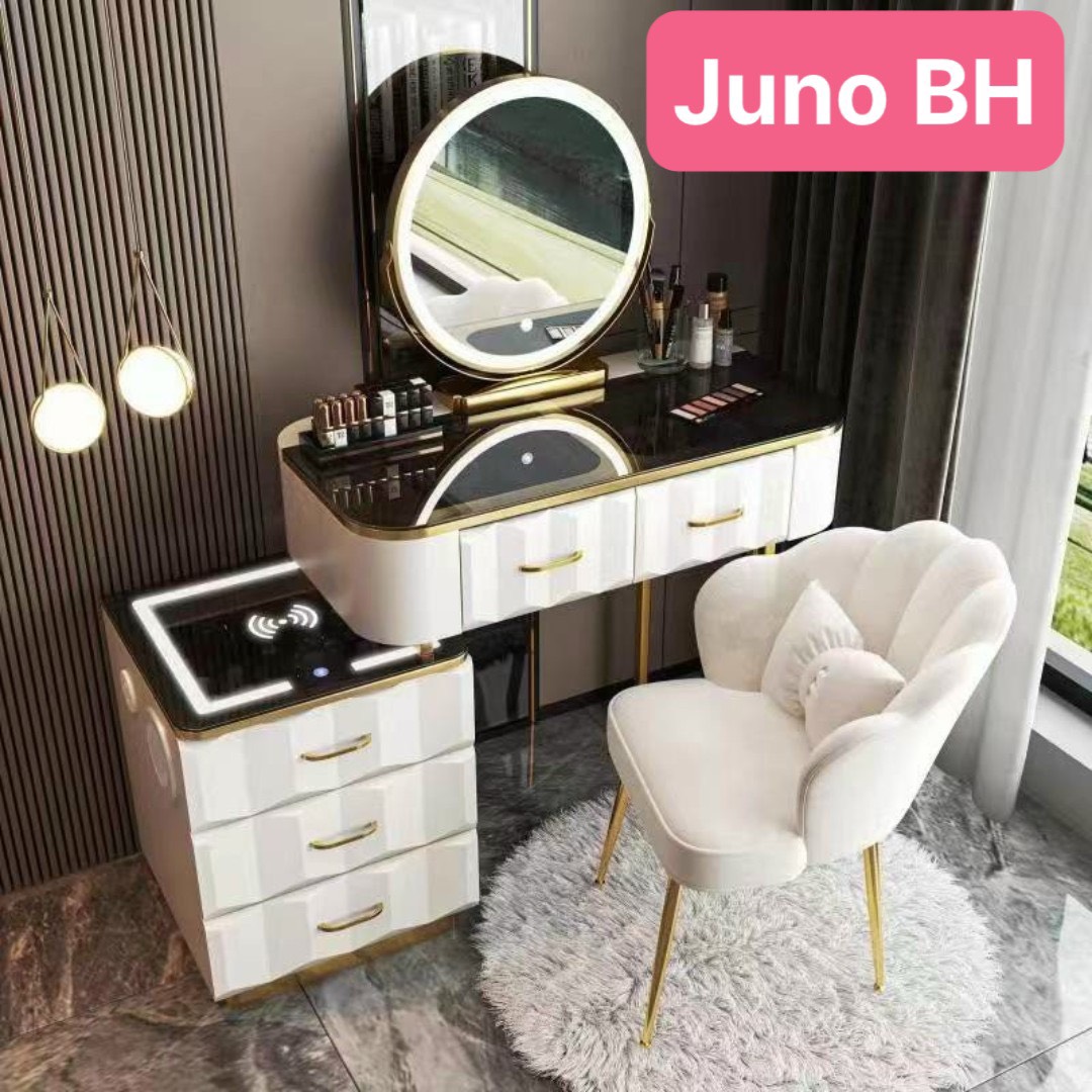 Bàn trang điểm BH Juno Sofa bọc da mặt kính gương led cảm ứng