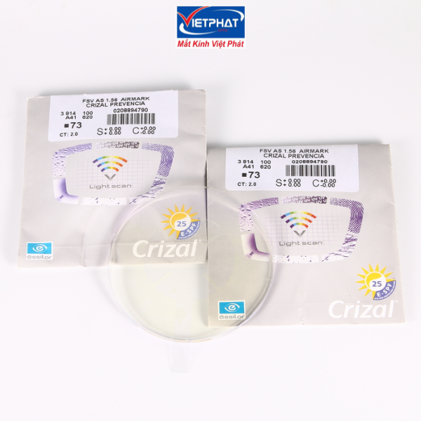 Tròng Kính cận Essilor 1.56, 1.60 và 1.67 Crizal Prevencia chính hãng Pháp
