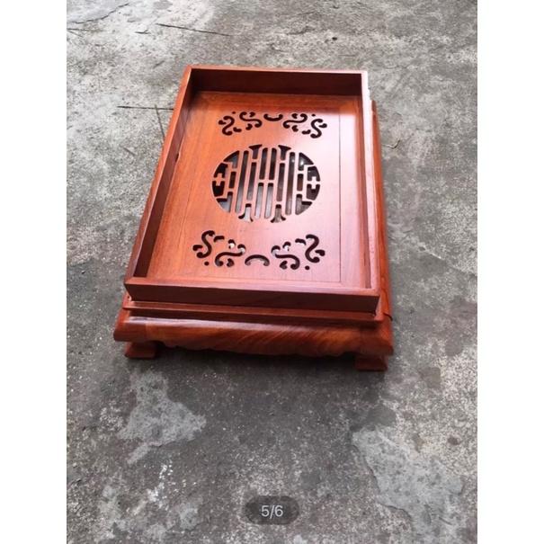 Khay trà trơn chân cuốn gỗ hương cao cấp